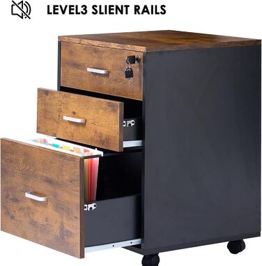 Шафа для документів на колесах SogesHome, мобільний контейнер для офісу, 3 висувні ящики, білий, з замком, для дому та офісу (Вінтаж)