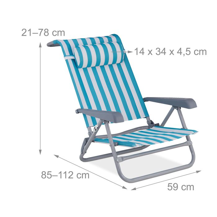 Розкладний шезлонг Relaxdays з подушкою для шиї