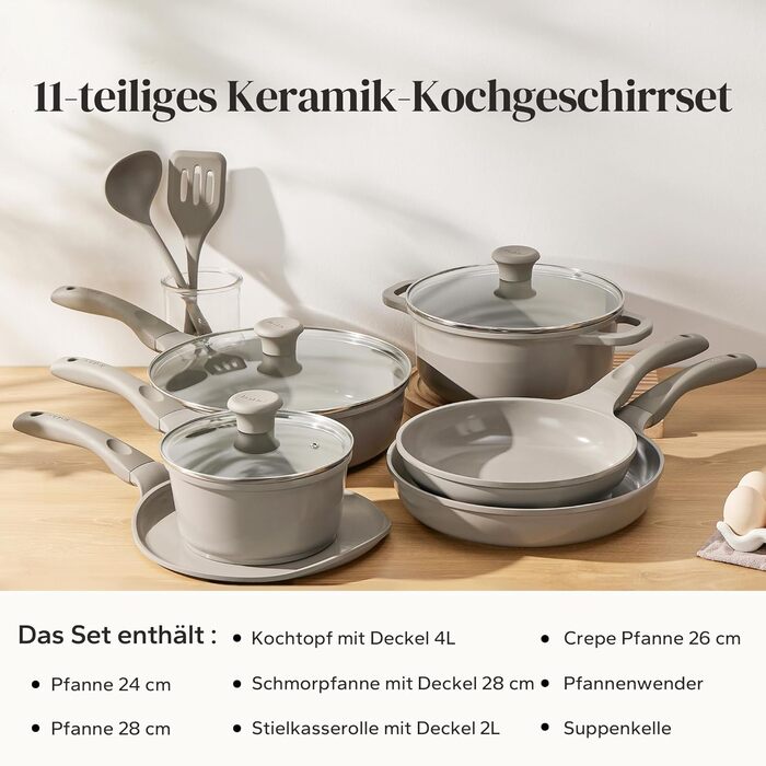 Набір каструль Redchef Keramik Induktion, 11 предметів, з кришкою, нержавіюча сталь, сірий