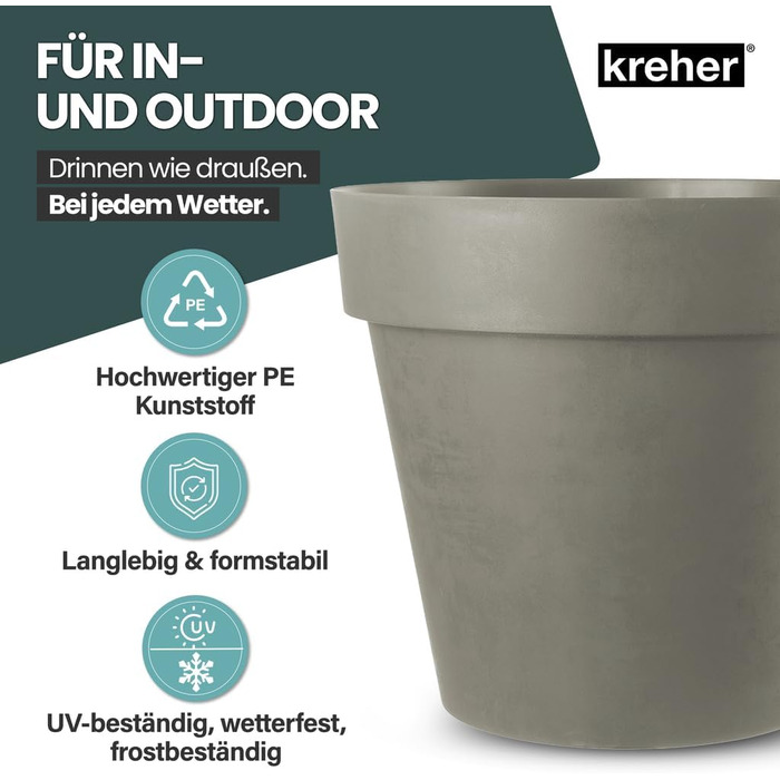 Крехер XXL круглий горщик для рослин / горщик для квітів, діаметр 58 см, на колесах. Ідеально підходить для саду, тераси, ресторанів та комерційних приміщень!