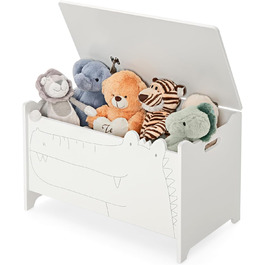 Дерев'яна коробка для іграшок, 60x33x37.5см, лавка дитяча, іграшкова скриня з місцем для зберігання та кришкою, дитяча скриня, ящик для зберігання для дитячої кімнати (білий)