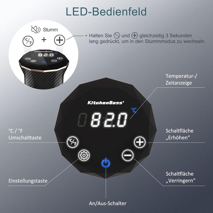 Sous Vide Garer KitchenBoss G300T: Точний кухонний прилад для приготування їжі, IPX7, LED дисплей, таймер
