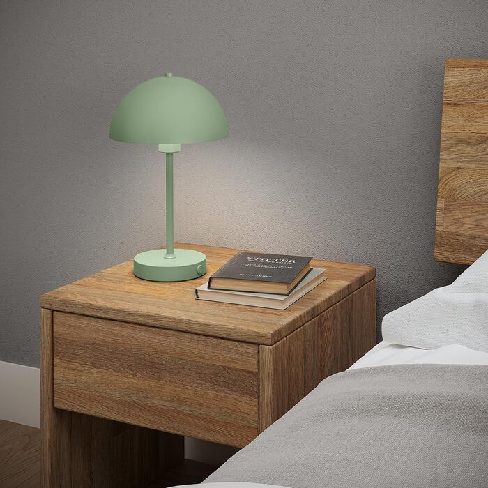 LED настільна лампа Skølm Aeriala: регульоване світло, USB-C зарядка, до 10 годин роботи, металева, тепле біле світло, енергоефективність G (м'ятно-зелена)