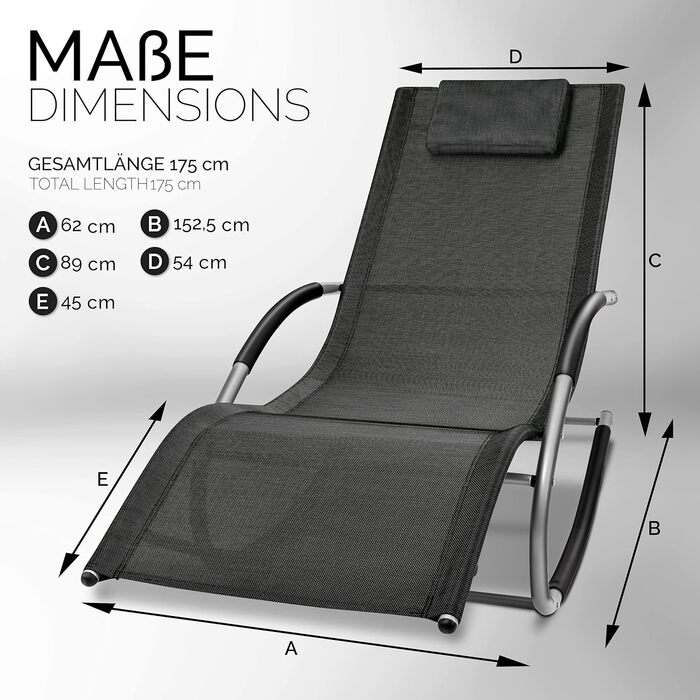Розслаблююче крісло-шезлонг Tillvex для саду | Водостійкий шезлонг | Крісло-гойдалка з навантаженням до 150 кг | Лежак з дихаючою спинкою (Антрацит/Сірий) (Чорний)