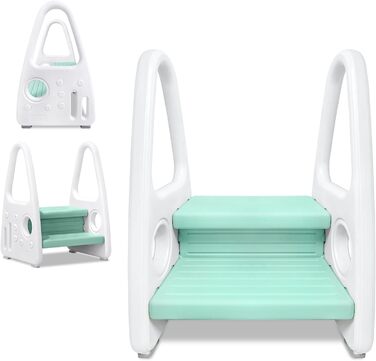 Триттхокер дитячий Aufun, 2 сходинки, антиковзка поверхня, для дитячої кімнати, кухні, ванної кімнати, навчання користуванню унітазом (зелений)