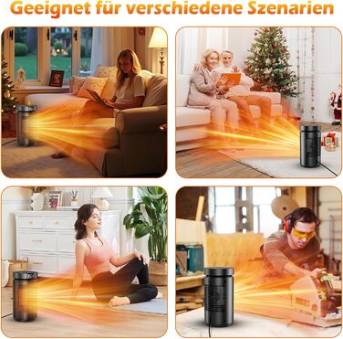 Електричний обігрівач 1500W з PTC керамічним нагрівачем, тихий (34 dB), з термостатом, таймером (12 год) та захистом від перегріву та перекидання. З пультом керування, чорний.