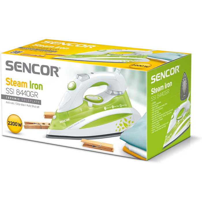 Парова праска SENCOR SSI 8440GR (2200 Вт, керамічна прасувальна поверхня) зелений