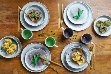 Набір посуду VAN WELL 'Faro на 4 персони, комбінований сервіз порцеляни з 16 предметів у 2-х гармонійних кольорах, набір посуду в середземноморському стилі для ідеально сервірованого столу