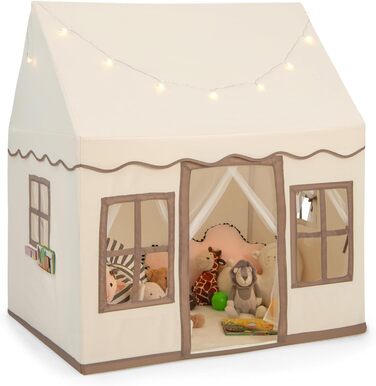 Дитячий намет DREAMADE з гірляндою та килимком, Тіпі, ігровий будиночок з вікнами, для хлопчиків та дівчаток, для дому та вулиці (Бежевий + Кофе)