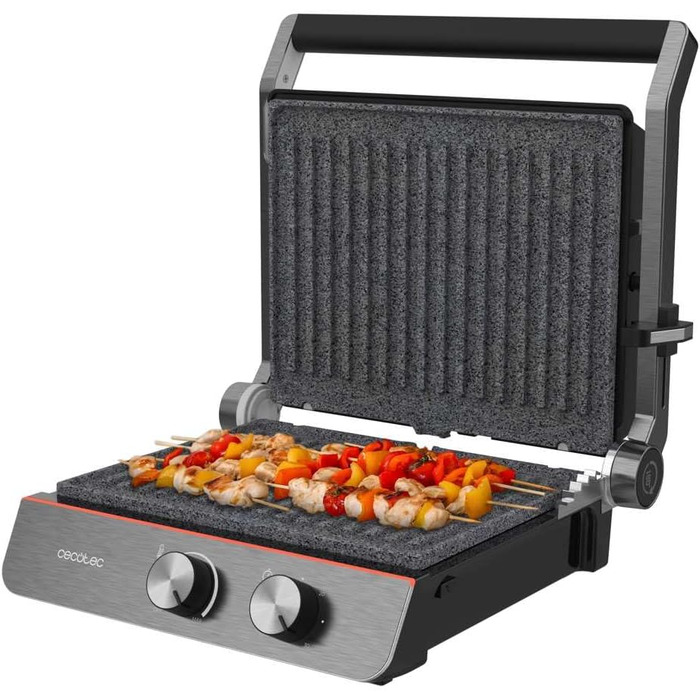 Електричний гриль Cecotec Rock'nGrill Blaze Neon – 2200 Вт, регулювання до 180°, знімні пластини, велика поверхня 29x23 см