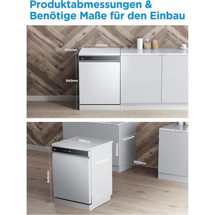 Посудомийна машина Midea SV 5.14K10C, 45 см, 10 комплектів, вбудована, з Wi-Fi, 8 програм, 44 дБ, автоматичне відкриття дверцят, таймер затримки 0-24 год, Inox