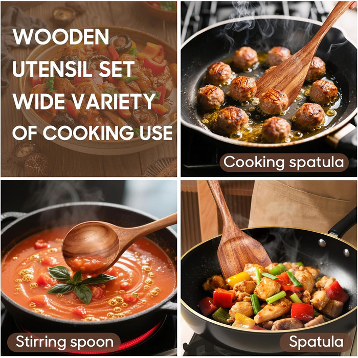 Дерев'яний набір кухонного приладдя Spardar (12 шт.): ложки, шумовки, підставка, рукавички. Ідеально для подарунку!