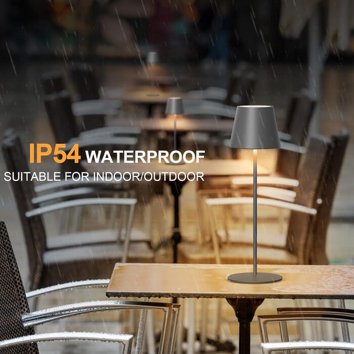 LED настільна лампа MALUX бездротова, торшера з торканням, диммування, тепле біле світло 2700K-4000K, металева, акумуляторна, вологостійка IP54, для саду, їдальні, спальні, робочого кабінету, балкону, готелю (темно-сірий), (сірий) 1 шт.
