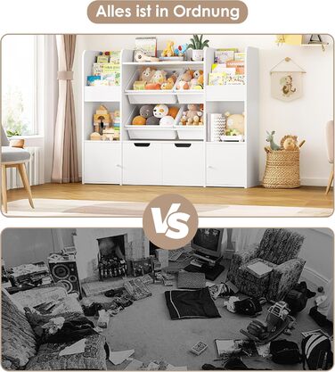 FOREHILL Дитяча полиця для іграшок та книжок, меблі для дитячої кімнати, полиця для дитячої з 2 ящиками на колесах, шафка для дитячих речей з 4 ящиками, 126x30x104 см (Білий/Рожевий)