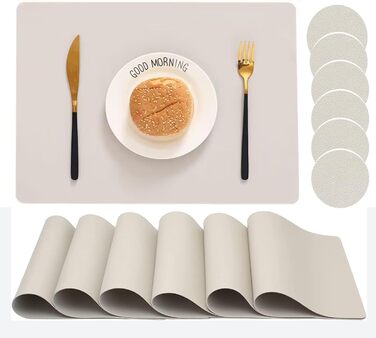 Набір тканих серветок з екошкіри для столу, водонепроникні, стійкі до бруду та тепла, можна мити, PU серветки для кухні та декору (кремовий, 6 шт.)