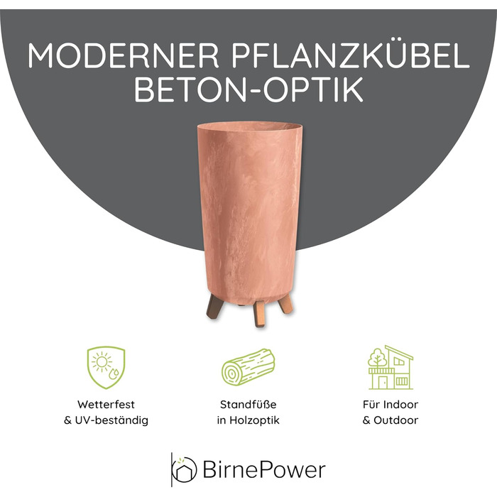 Плантатор BirnePower Gracia Slim 44,5 см – сучасний горщик для квітів з ніжками, бетонної текстури, стійкий до УФ-випромінювання та погодних умов, елегантний кашпо для балкона, саду, інтер'єру – антрацит (висота 36,5 см, теракота, бетон)