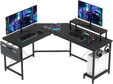 Ігровий стіл HaodaCulture 160x135 см з підставкою для монітора, 2 розетки та 2 USB-порт, кутовий, для комп'ютера, великий, 160 x 135 x 75 см