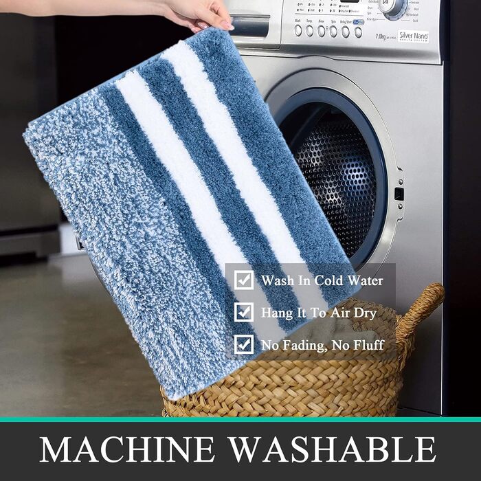 М'який килимок для ванної кімнати з мікрофібри Pauwer 60x120 см, водопоглинаючий, антиковзаючий, для дому, блакитний