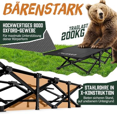 Розкладне туристичне ліжко ELONEO NEU з преміум-матрацом, витримує до 200 кг, з сумкою для транспортування, сіре