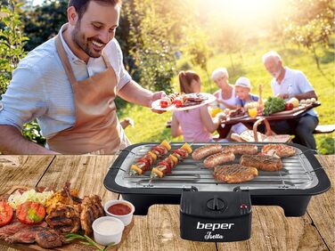 Електрогриль BEPER 90.871 з кришкою, антипригарна поверхня, нержавіюча сталь, чорний (2000 Вт)