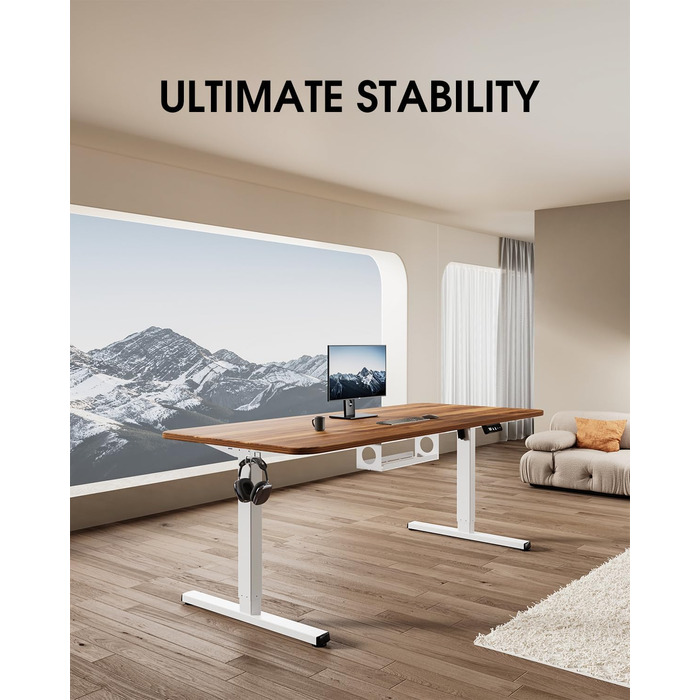 Електричний стіл з регулюванням висоти та кабельною ванною, з потужним мотором, контролером пам'яті та функцією захисту від зіткнень (білий)