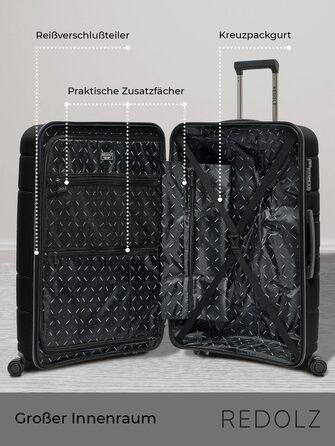 Візок REDOLZ Hard Shell XL 77 см, легкий поліпропілен, 4 подвійних колеса & TSA, чорний