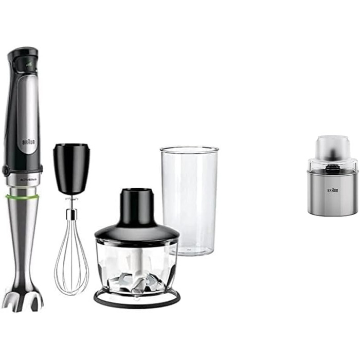Блендер Braun MultiQuick 7 MQ 7035X, 1000 Вт, з ActiveBlade, знімна нержавіюча насадка, 3 аксесуари, чорний + насадка для кави та спецій MQS 270 SI