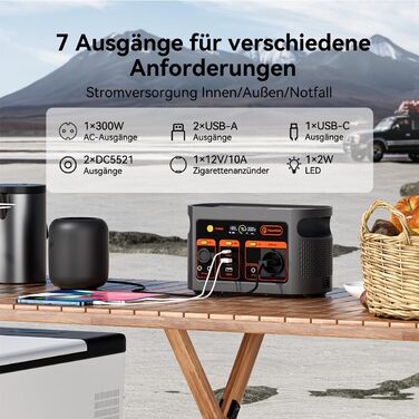 Powerstation FlashFish E103: 300W, 179.2Wh LiFePO4, 3000 циклів, 230V AC, для кемпінгу та подорожей