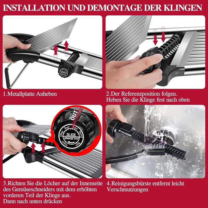 Машинка для нарізання овочів Mastertop Mandoline, 5-в-1, з нержавіючої сталі, регульована, для нарізання соломкою, скибочками та тертям