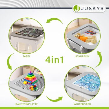 Дитяча меблева група Juskys Milou: стіл та 2 стільці - дерев'яний дитячий столик з місцем для зберігання, сірий колір