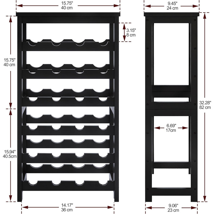Стильна підставка для вина з бамбука на 24 пляшки, 6-ярусна, чорного кольору