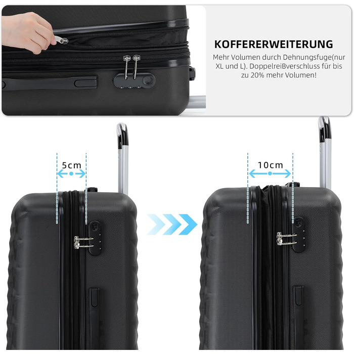 Набір валіз Beibye Zwillingsrollen 2066: 2 валізи (Dunkelgrün, Schwarz)