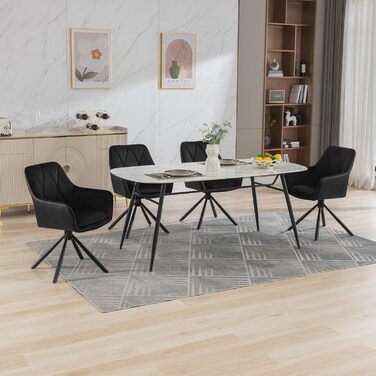 Обідні стільці Lestarain, поворотні, для кухні, спальні, вітальні, комплект з 4 шт. М'які, з підлокітниками та спинкою, на металевих ніжках, оксамит, чорний колір