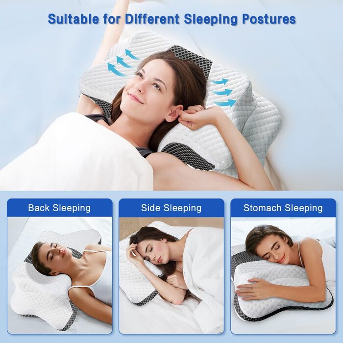 Ортопедична подушка для шиї з Memory Foam, регульована, ергономічна, для комфортного сну, без запаху, контурна, для сну на боці