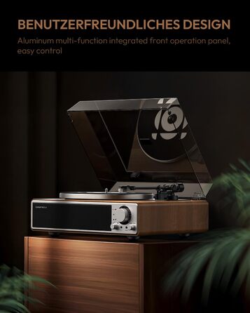 ONE-Q Hi-Fi вініловий програвач з Bluetooth 5.4, вбудованими динаміками, фонокоректором, магнітною голкою AT-3600L, 33/45 об/хв, два режими швидкості