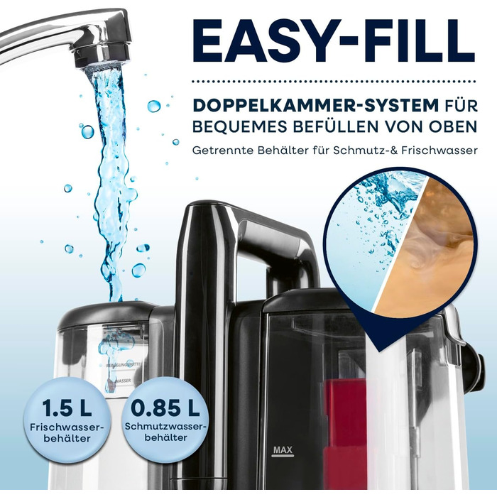 CLEANmaxx Професійний пароочисник для килимів та м'яких меблів Pro Steam | Плямистовий очищувач & EASYmaxx Засіб для килимів | Миючий пилосос для диванів, авто, килимів, м'яких меблів | Плямистовий очищувач (Чорний з шампунем, Pro 400W)