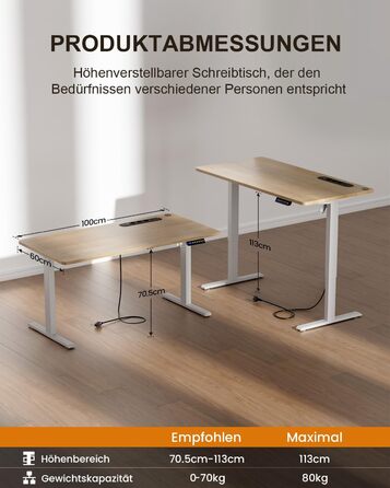 Регульований стіл з підняттям, USB-зарядкою та розеткою, 100 x 60 см. Електричний стіл, регульований комп'ютерний стіл з пам'яттю 3-х функцій, білий (горіх, 100 x 60 см)