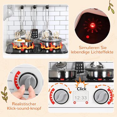 Дерев'яна дитяча кухня MAMIZO з підсвіткою та звуком, 82x80x25 см. Комплект іграшок для дітей від 3 років, біла