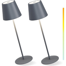 Стійка лампа MALUX бездротова, сенсорне керування, регульоване тепле біле світло 2700K-4000K, метал, LED, акумулятор, вологостійка IP54, для саду, їдальні, спальні, робочого кабінету, балкону, готелю (темно-сірий) (тепло-сірий *2)