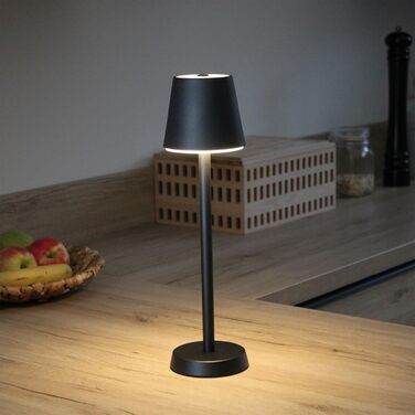 LED настільна лампа з акумулятором 2400 mAh, 16 світлодіодів, 3 режими яскравості, IP54, білий колір, чорний корпус (10,7 x 10,7 x 39 см)