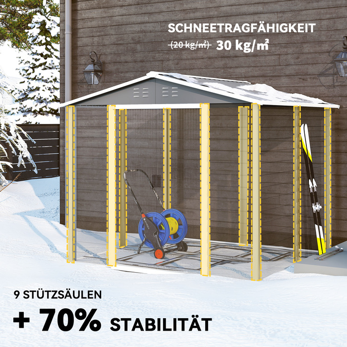 Металевий сарай для інструментів, стійкий до погодних умов та антикорозійний, із замком, розміром 2,40 x 2,06 x 1,98 м, світло-сірий