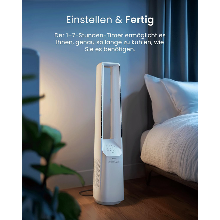 Вентилятор Pro Breeze OmniAir з очищувачем повітря, 105 см, осциляція 75°, пульт ДУ, HEPA 13, LED дисплей, 10 швидкостей, тихий, 5 режимів, Smart App