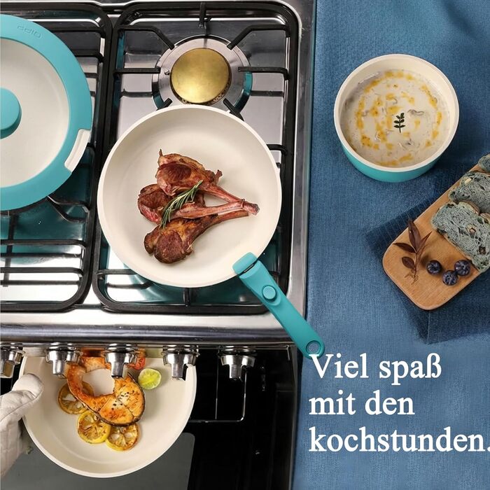 Набір посуду GiPP з знімними ручками, антипригарне покриття, 5 предметів (блакитний градієнт)