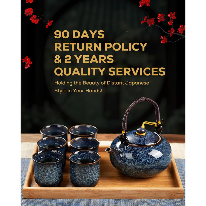 Набір чайний сервіз з порцеляни DUJUST, японський стиль, блакитний колір