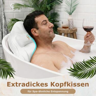 Подушка для ванни повномірна (126x41 см) з підголовником (13 см) для підтримки шиї, спини та ніг - біла, тепла біла