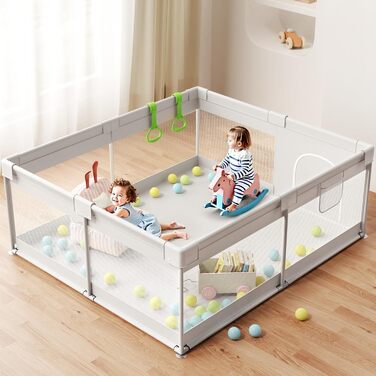 Дитячий манеж Laufstall Baby 175x150 см - великий ігровий простір з безпечним мережевим дизайном, неслизьке дно, 2 кільця для іграшок
