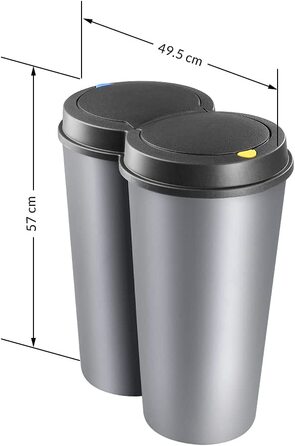 Сміттєва корзина Deuba об'ємом 50 л, подвійна система поділу на 2 відсіки, 2x25l, автоматична кухонна сміттєва корзина з кнопками, срібляста сміттєва корзина