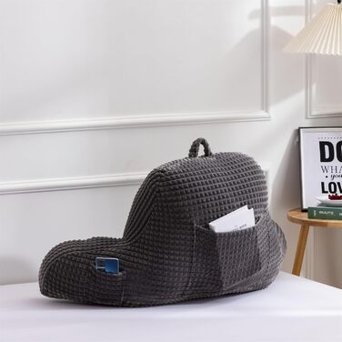 Крісло-мішок для читання Holawakaka для дорослих з підлокітниками та спинкою, велике сіре, для відпочинку та роботи за ноутбуком