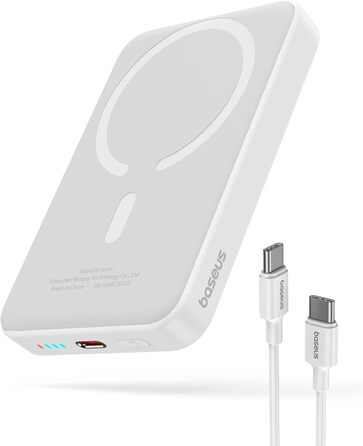 Магнітний, зовнішній акумулятор для iPhone 15/14/13/12, PD 20W, білий, 10000mAh