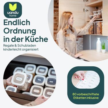 Контейнери для зберігання Uandu з кришкою, герметичні - набір 24 шт. | Контейнери для кухні, органайзери для зберігання | Без BPA | Організатор для кухні | Контейнери для сухих продуктів (12x550 мл, білий)